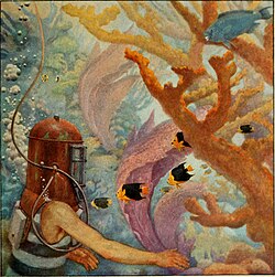 Miner diving in a Bahamas coral reef